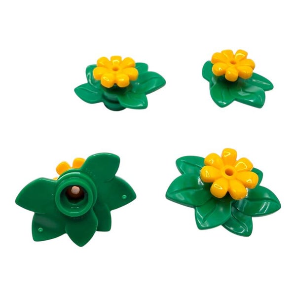 LEGO 4x Blume Gelb mit Blatt Grün Pflanze Flower MOC Zubehör Blüte Garten City