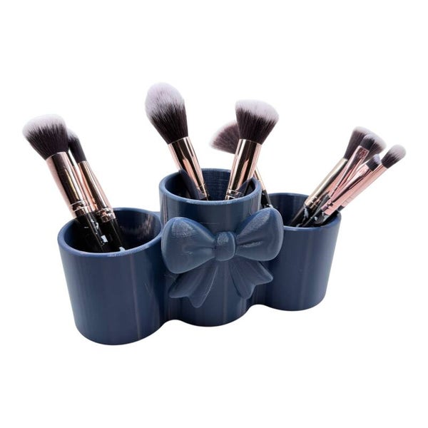 Makeup Pinselhalter Organizer mit 3 Fächern Schleife Kosmetik Halter PETG Blau