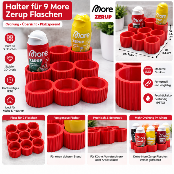 Halter für 9 More Zerup Flaschen Organizer Ständer Aufbewahrung Rot PETG