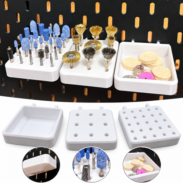 3er Zubehörhalter Set passend für IKEA SKADIS Dremel Fräser Aufsätze PETG Weiß
