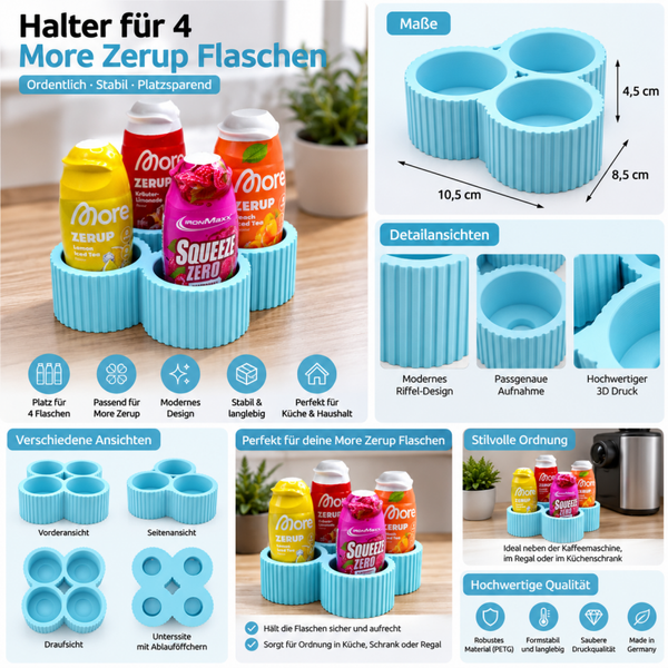 Halter für 4 More Zerup Flaschen 3D Druck PETG Flieder Pastell Organizer