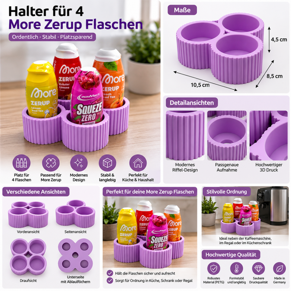 Halter für 4 More Zerup Flaschen 3D Druck PETG Flieder Pastell Organizer