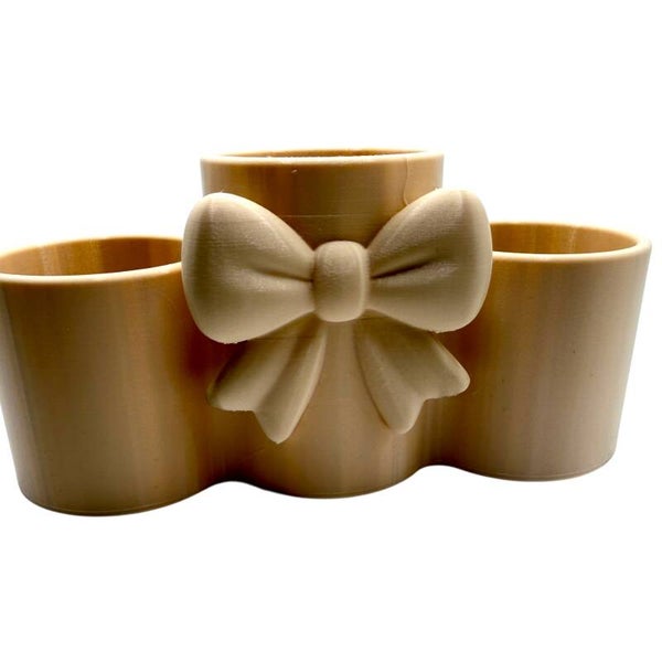 Makeup Pinselhalter Organizer mit 3 Fächern Schleife Kosmetik Halter PETG Beige