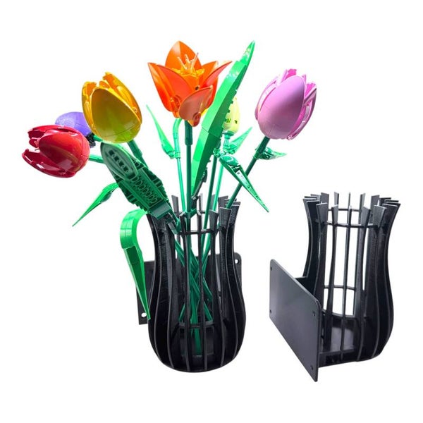 2x Wandvase z.B Lego Botanicals Blumen Wandhalter schwarz Trockenblumen Wanddeko