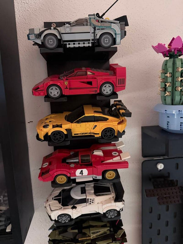 5x Wandhalterung für LEGO Speed Champions 8 Noppen Wandhalter PETG Schwarz