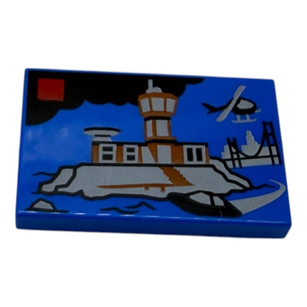 LEGO® Fliese 2x3 blau bedruckt Gefängnis-Insel mit Brücke & Hubschrauber