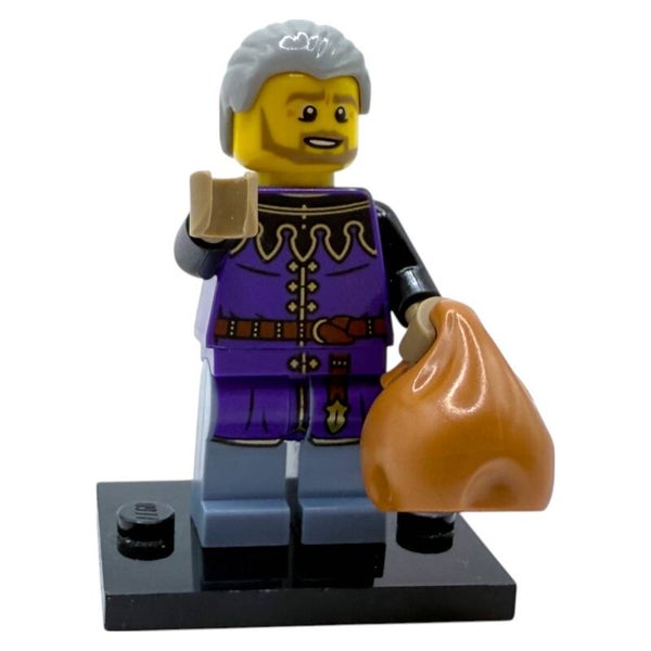LEGO® MOC Minifigur „Steuereintreiber mit Geldsack“ – Mittelalterliche Szene