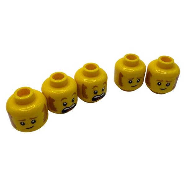 LEGO® 5x Kopf gelb beidseitig erschrocken schmunzelnd 6351352 79216 Head 3540