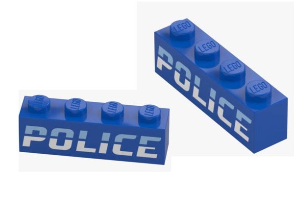 LEGO 2x Stein 1x2 bedruckt Police Bright Blue Polizei blau Print 1414 6387165