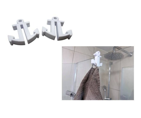 2x Duschhaken Anker Doppelhaken 6mm Glas Handtuchhaken PETG Weiß