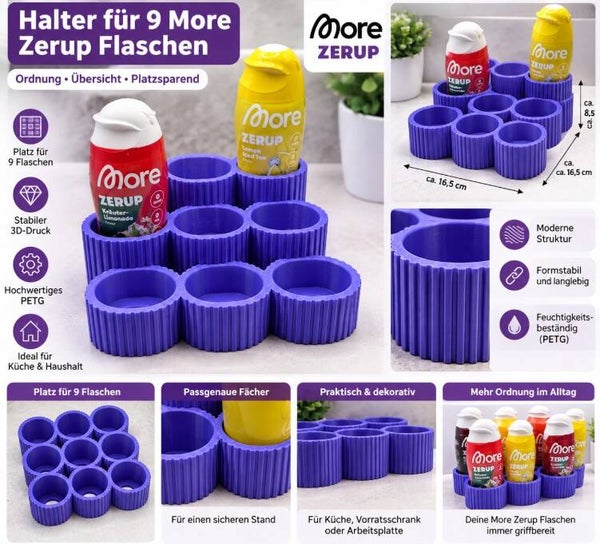 Halter für 9 More Zerup Flaschen Organizer Ständer Aufbewahrung Lila PETG