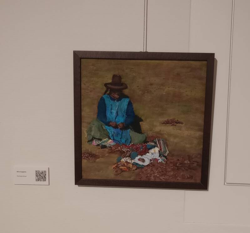 Pastelpainting of "a potato ritual" , hanging on wall in expo