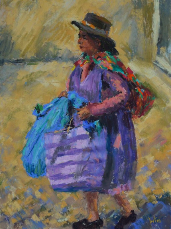 print - Peruaanse dame met tassen - 13x18cm