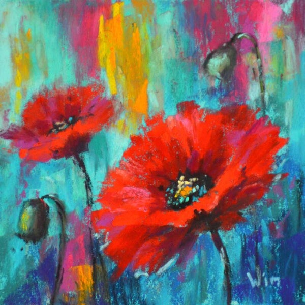 print -  kleurrijke papavers - 15x15cm