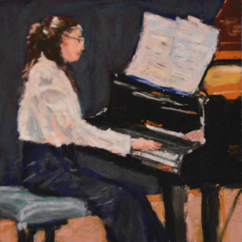 Pastelpainting of girl playing the piano