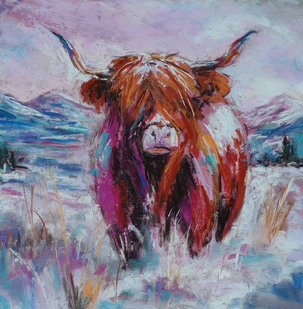 print - hooglander in de sneeuw - 15x15cm