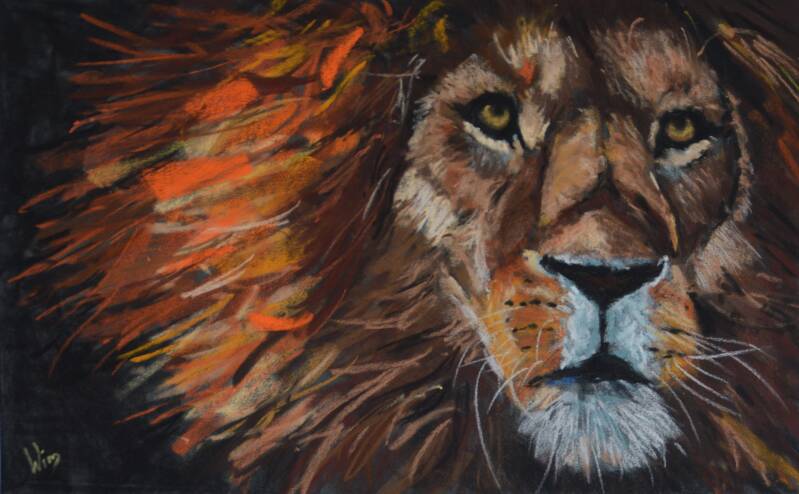 Pastelpainting of head of lion