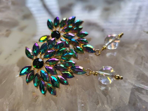 Angel aura kwarts oorstekers met strass
