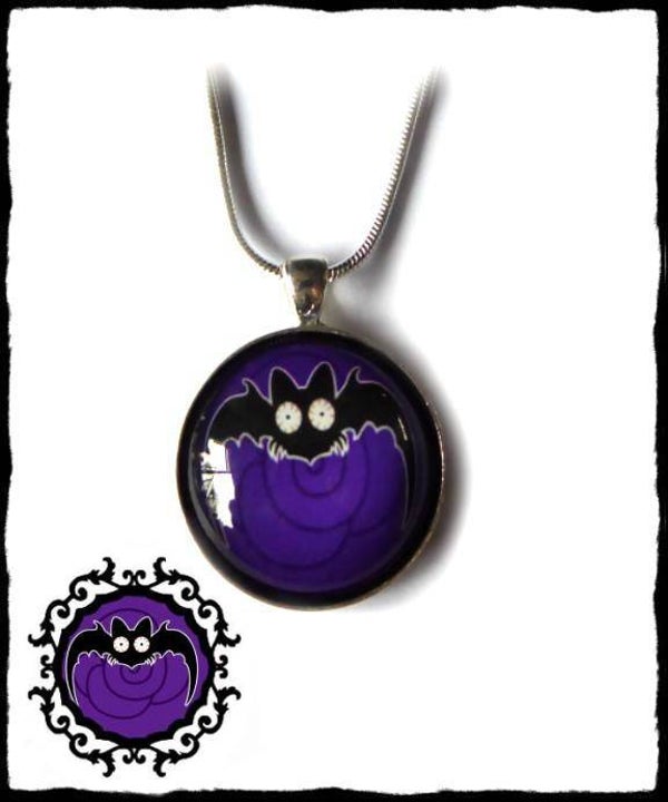 Necklace round large long wing Purple Rose Batty