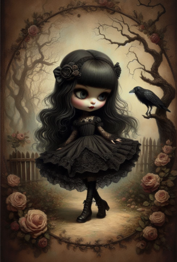 Card:  She dances where shadows grow roses