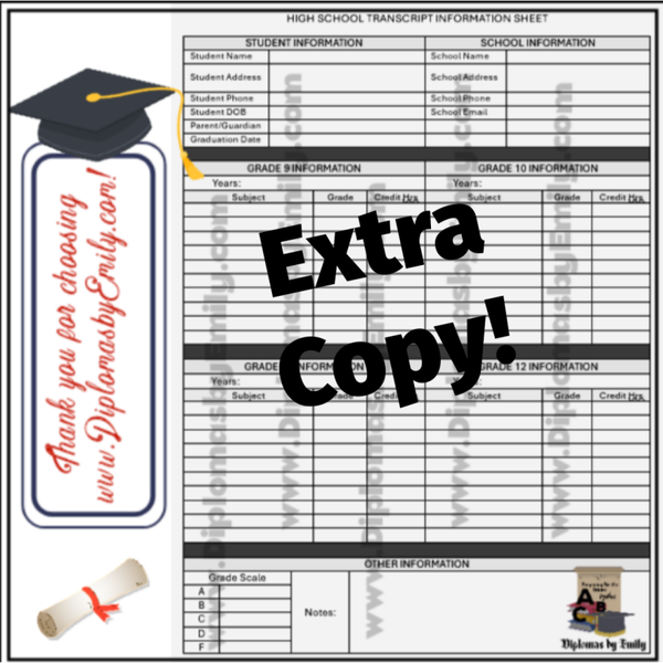 EXTRA COPY Official Highschool Transcripts