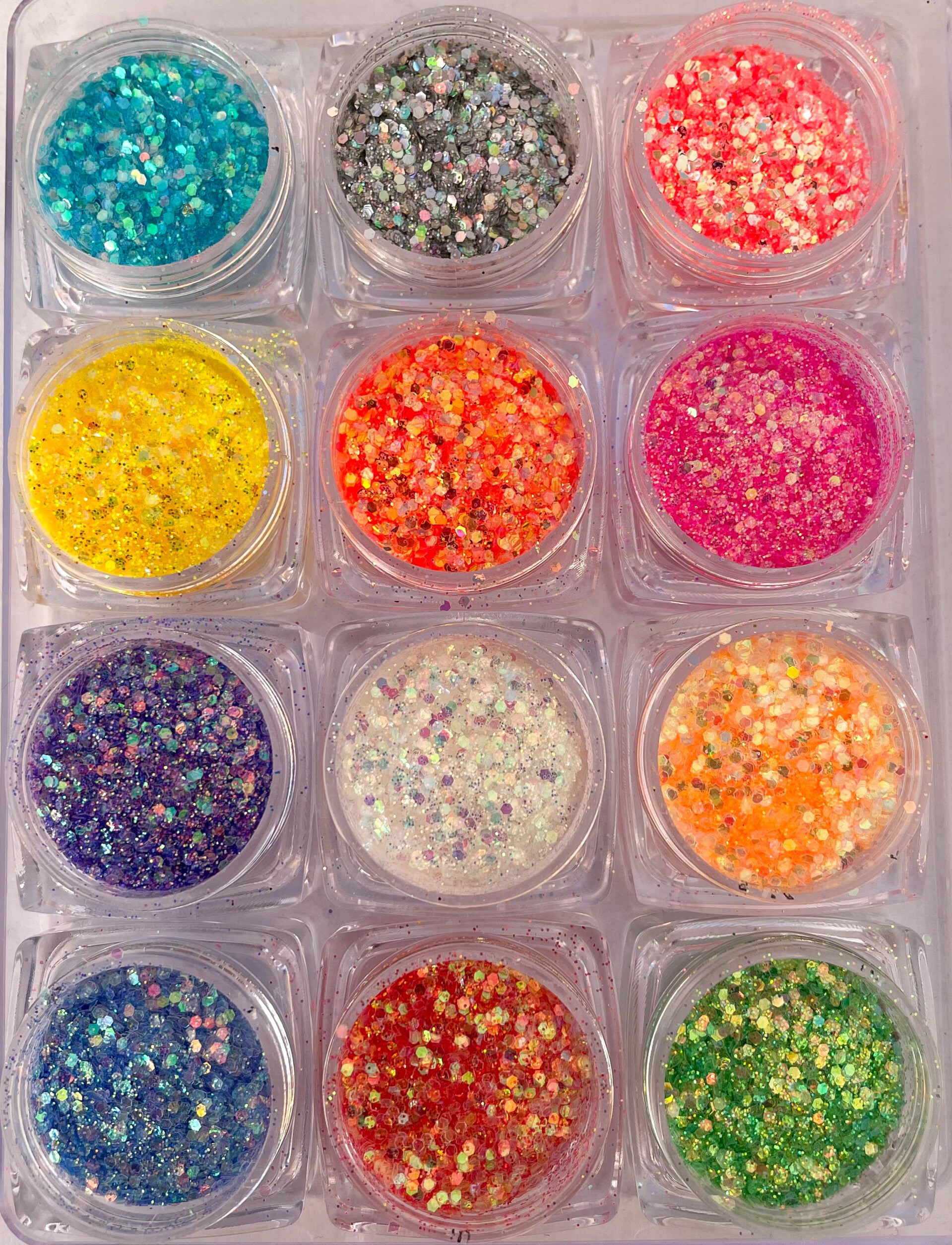 Glitter-Set 12 Farben - mittelkörnig und fein