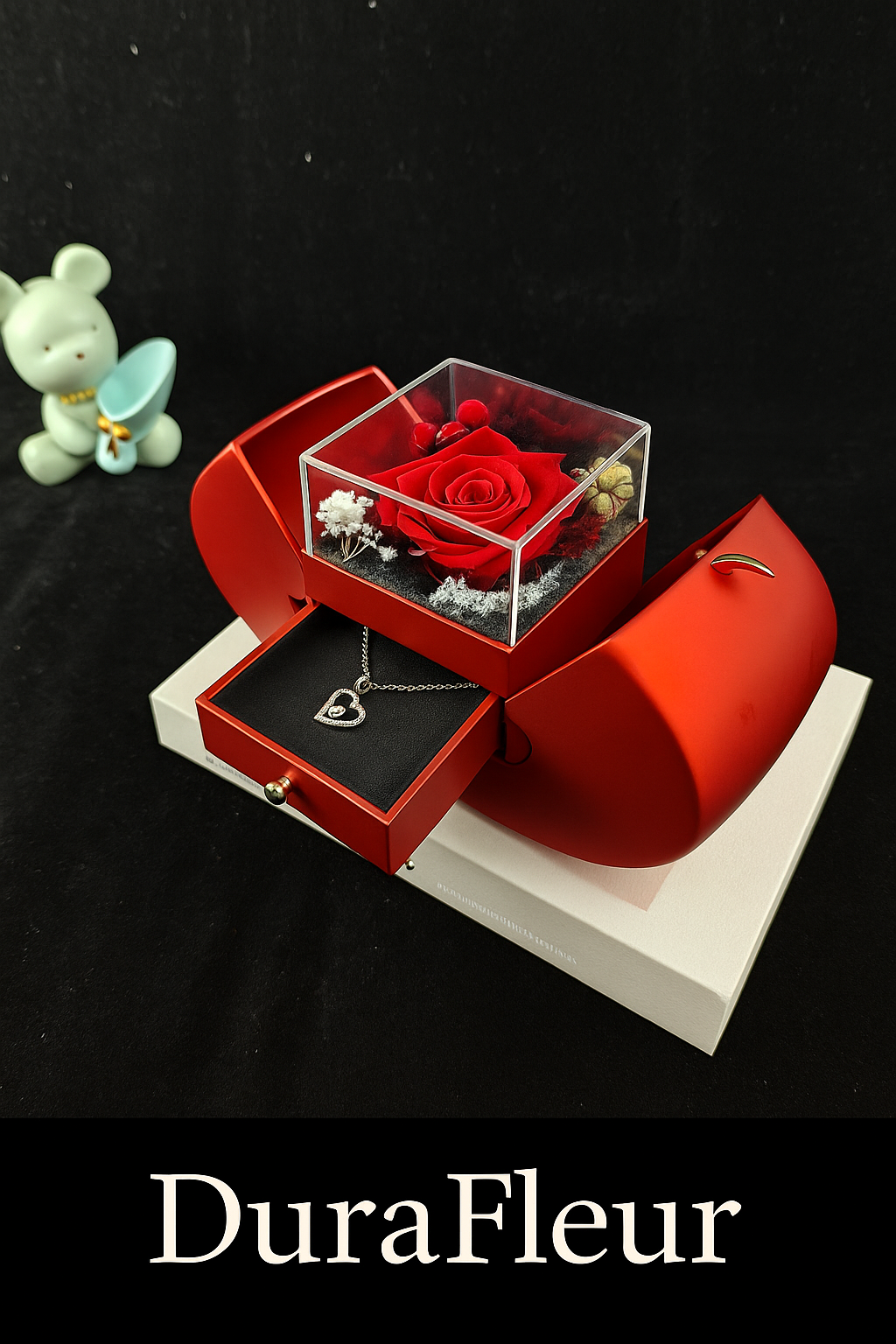 DuraFleur Eternal Love Box – Preserved Rose & Jewelry Gift