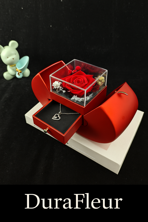 DuraFleur Eternal Love Box – Preserved Rose & Jewelry Gift