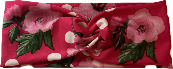 Pink Floral Polka Dot Headband