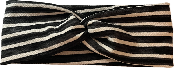 Ribbed Black and White Striped Head Band