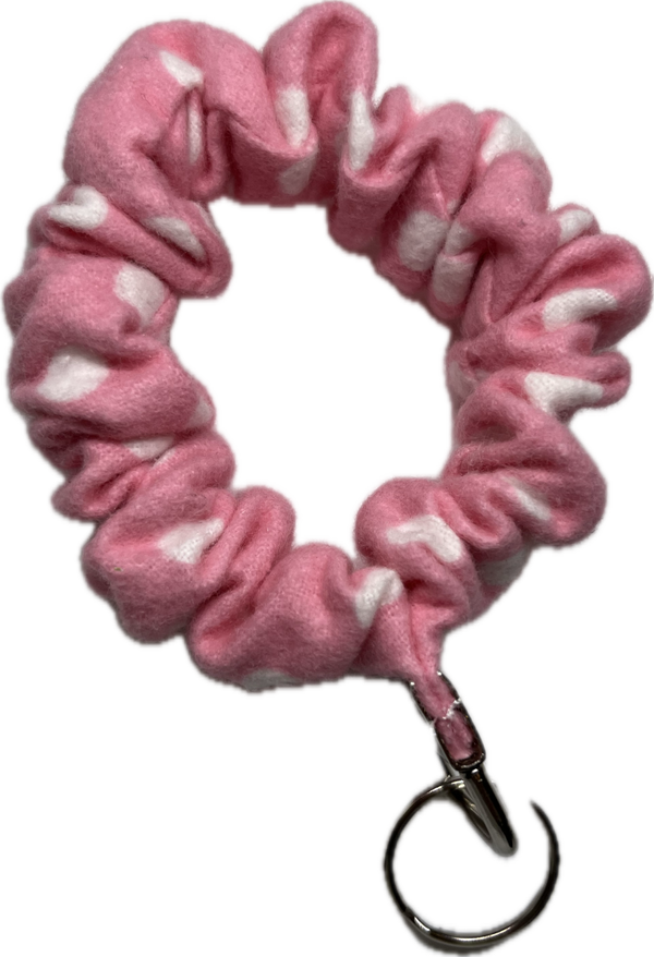 Pink Polka Dot Scrunchie Wristlet Keychain