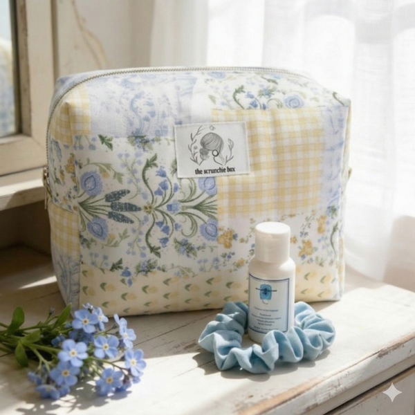 Yellow Floral Patch Large Makeup Bag