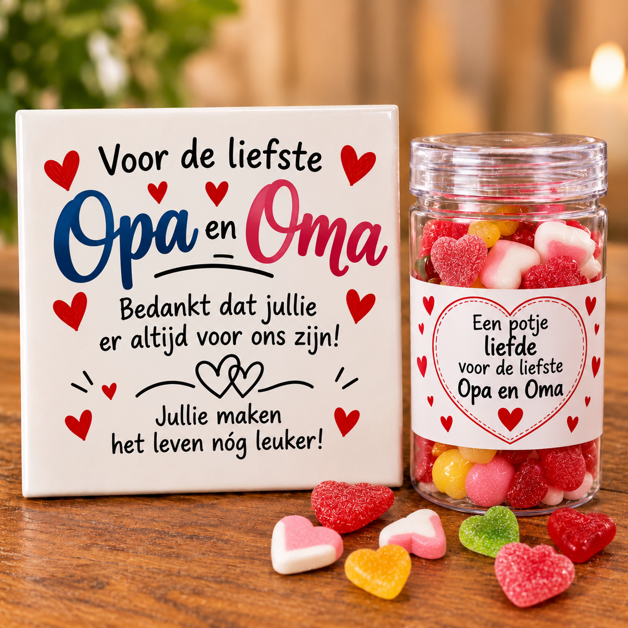 Voor opa en oma tegeltje en wat lekkers
