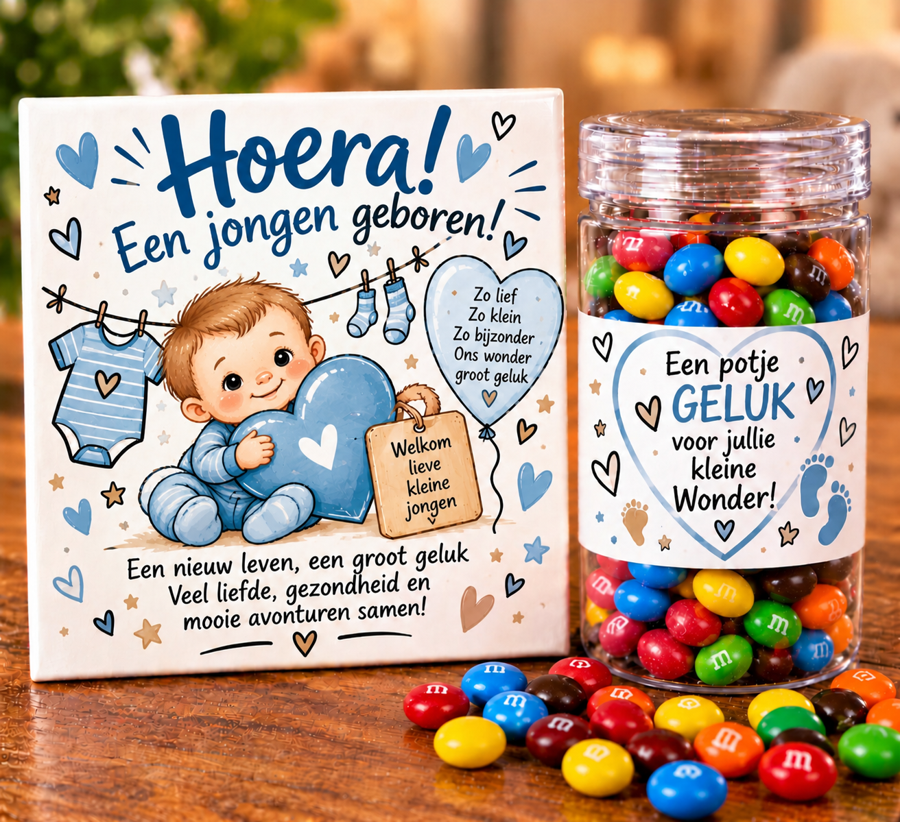 Geboorte tegel jongen en een potje snoep jongen