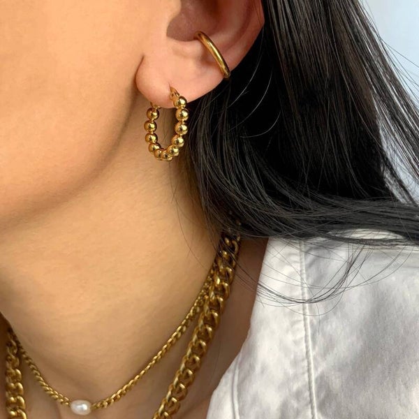 Mai Desiree Rocco Small Gold Beaded Hoop Earrings