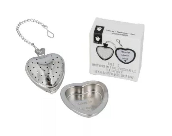 Hartvormig thee-ei met uitlekschaaltje