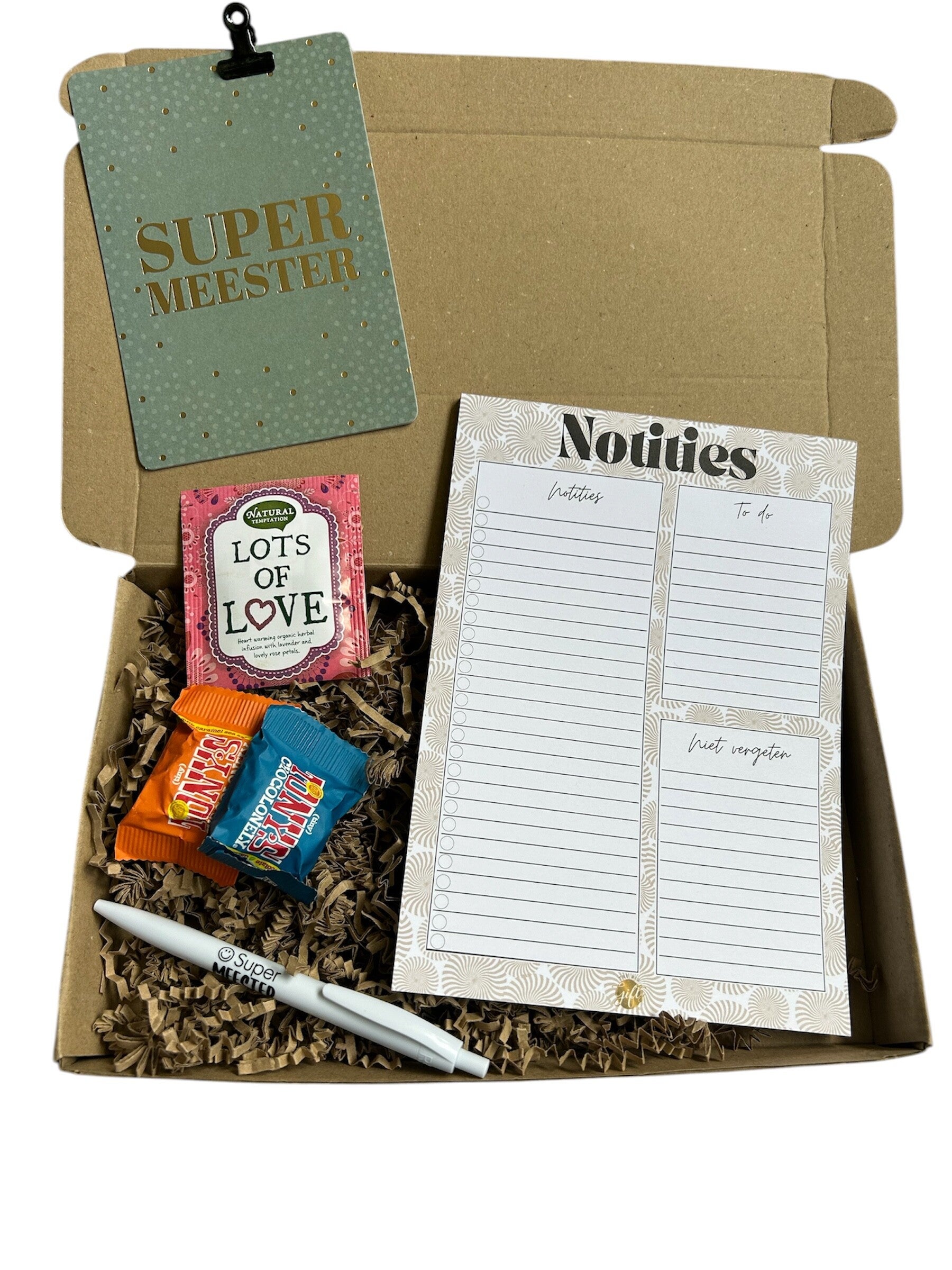 Meester brievenbus cadeautje - met notitieblok