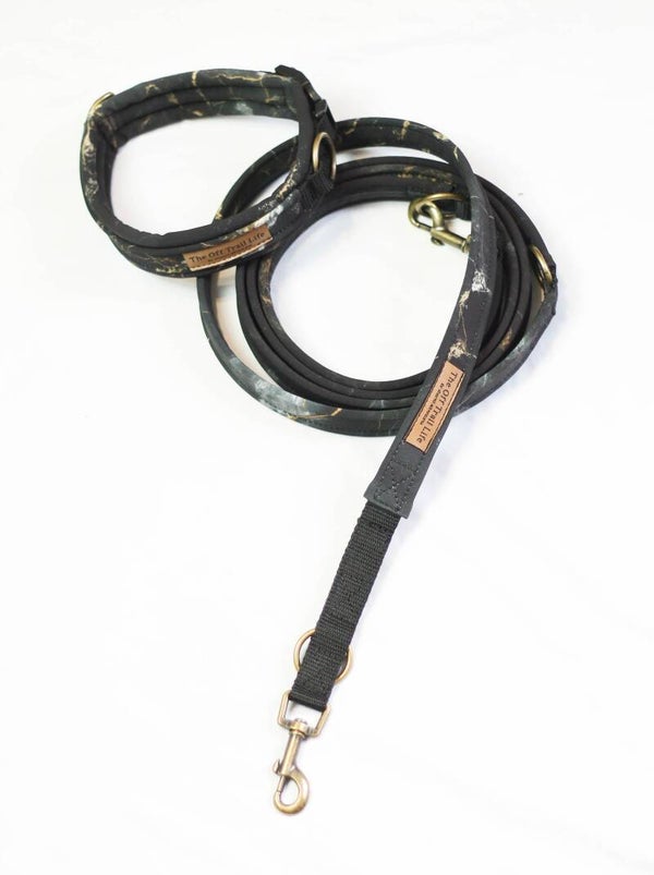 Halsband + Leine 'Black Marmor'