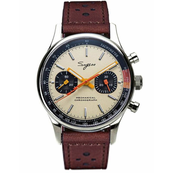 Sugess Chrono Heritage SUCHP005Z V2 Chronograph - Cream Panda Dial, Brown Racing Strap, Pre-Owned