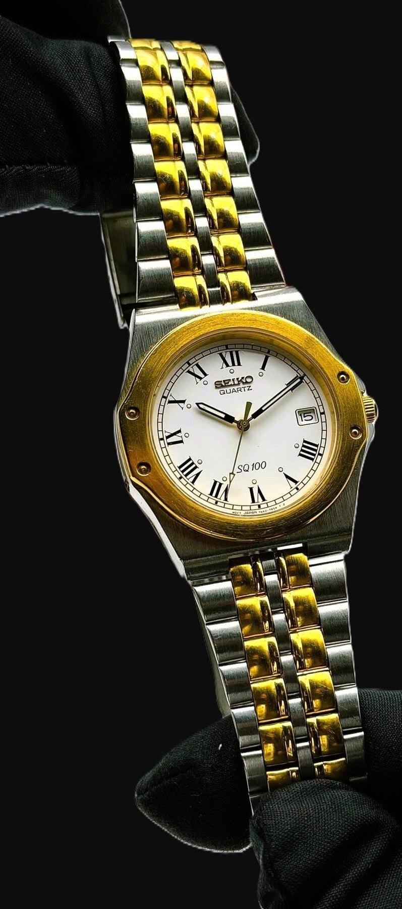 Seiko SQ100 Quartz - White Roman Dial, Two-Tone