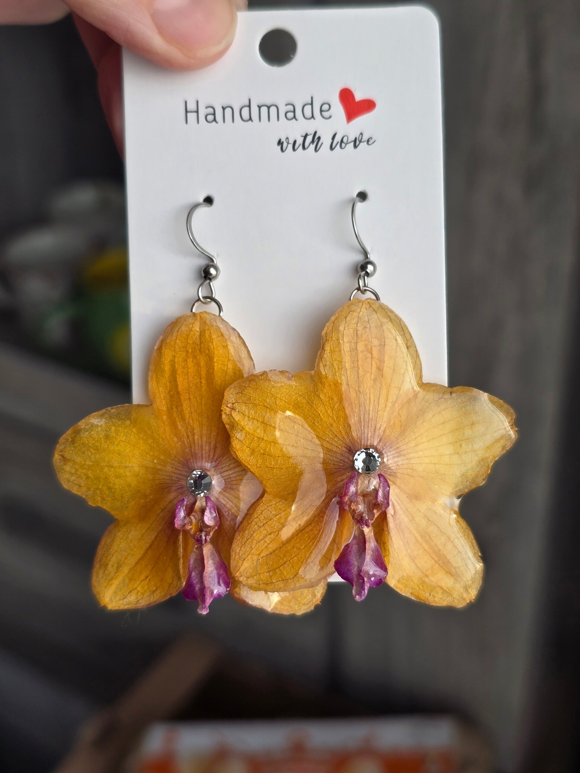 Boucles d'oreilles orquidées étoiles jaune/rose