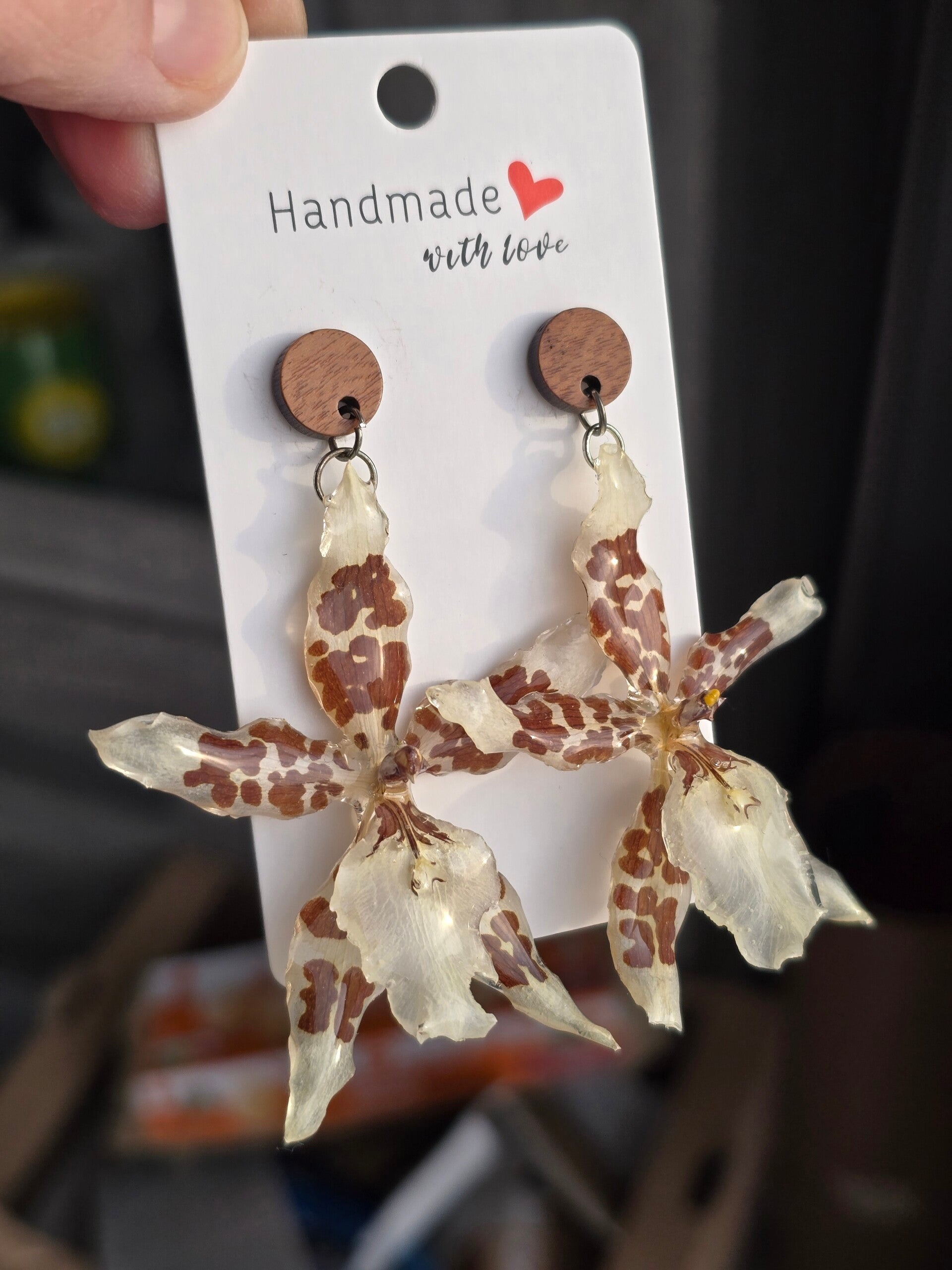 Boucles d'oreilles orquidées blanc/brun