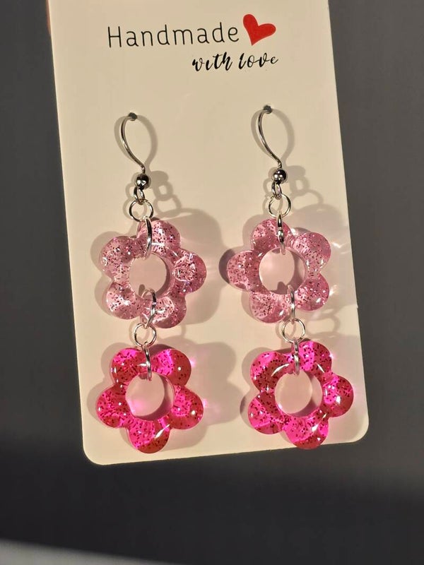 Boucles d'oreilles fleurs paillettes