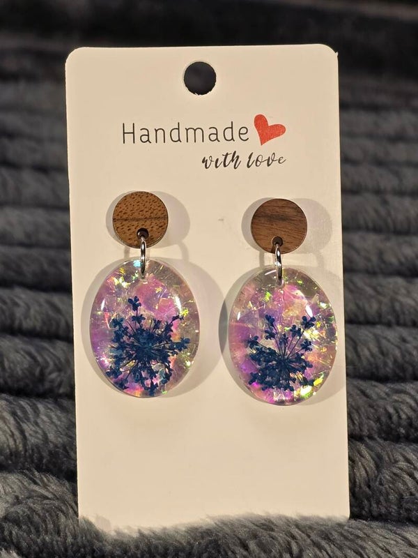 Boucles d'oreilles bouquet bleu holographique