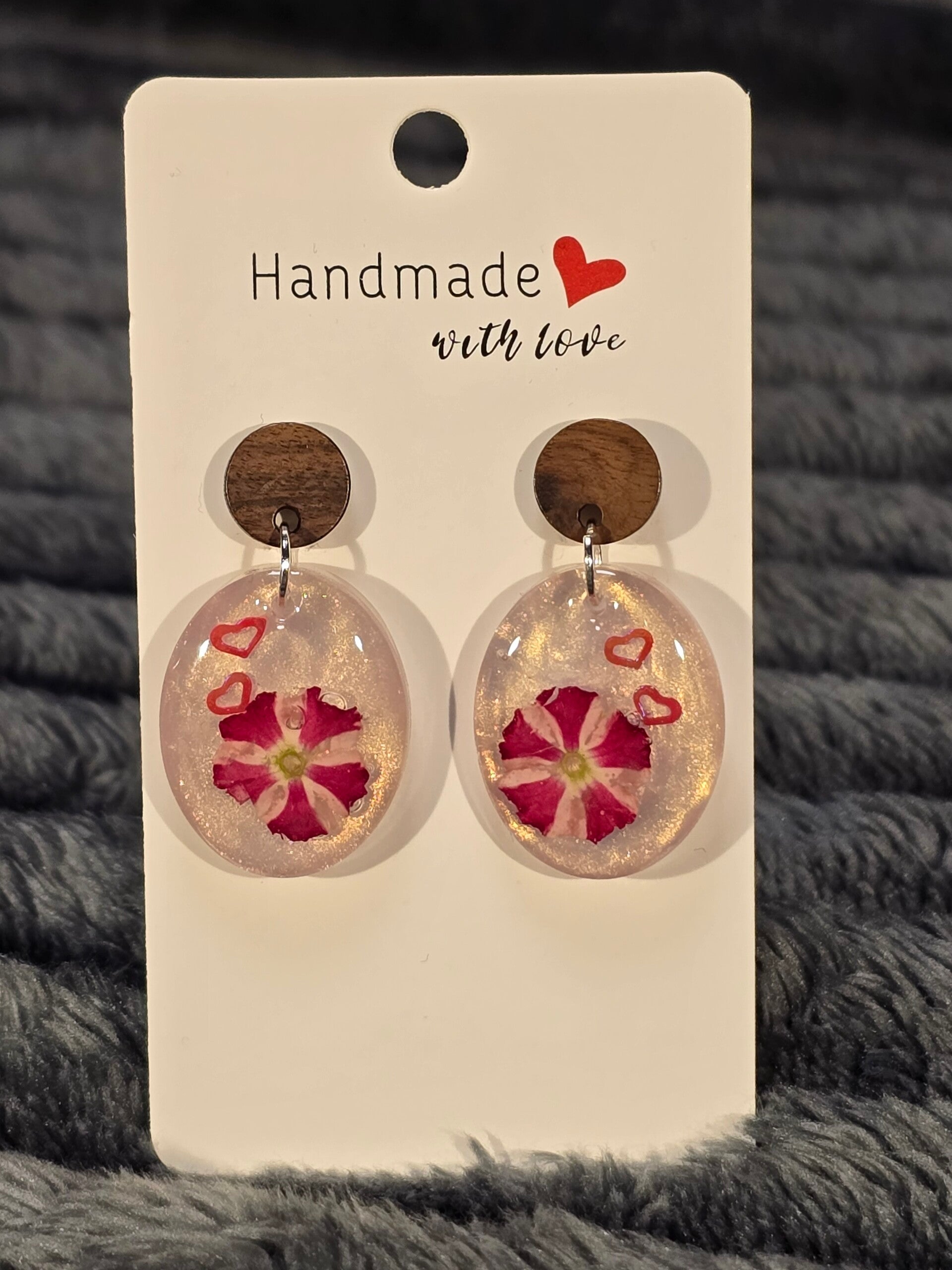 Boucles d'oreilles Love fleurs rouges/blanches