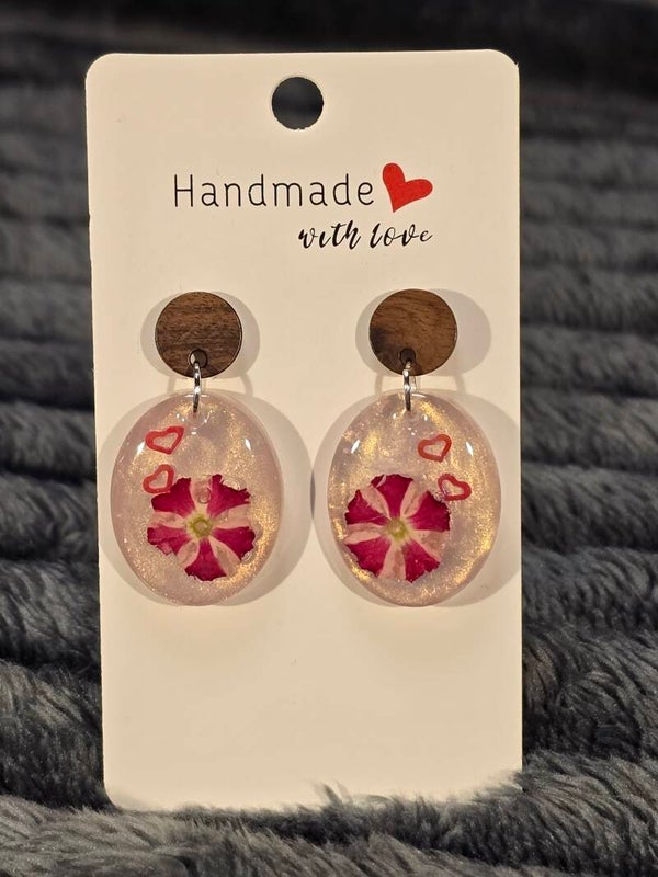 Boucles d'oreilles Love fleurs rouges/blanches