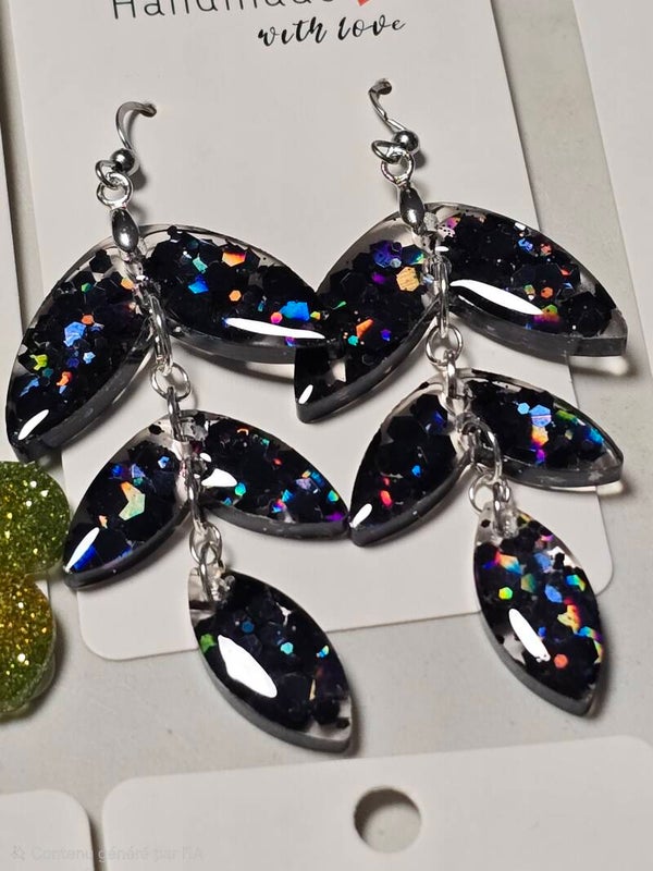 Boucles d'oreilles feuilles trois parties