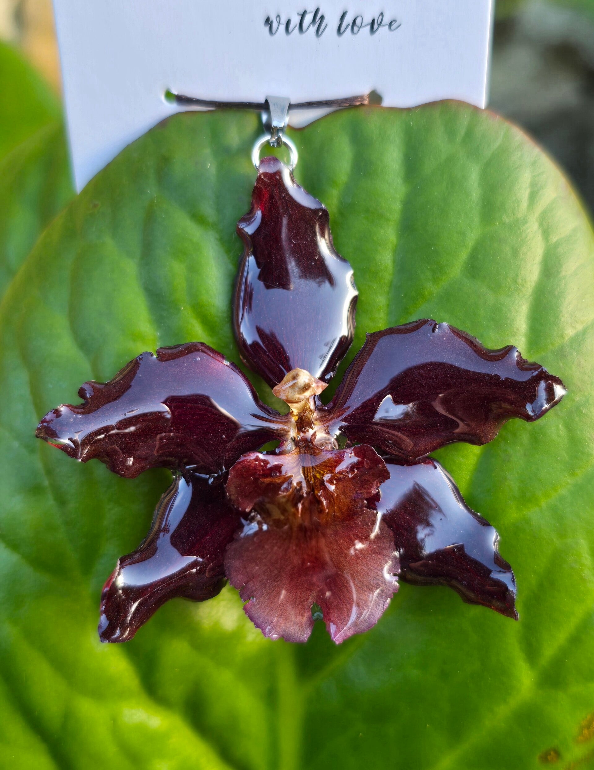 Pendentif Orchidée bordeaux
