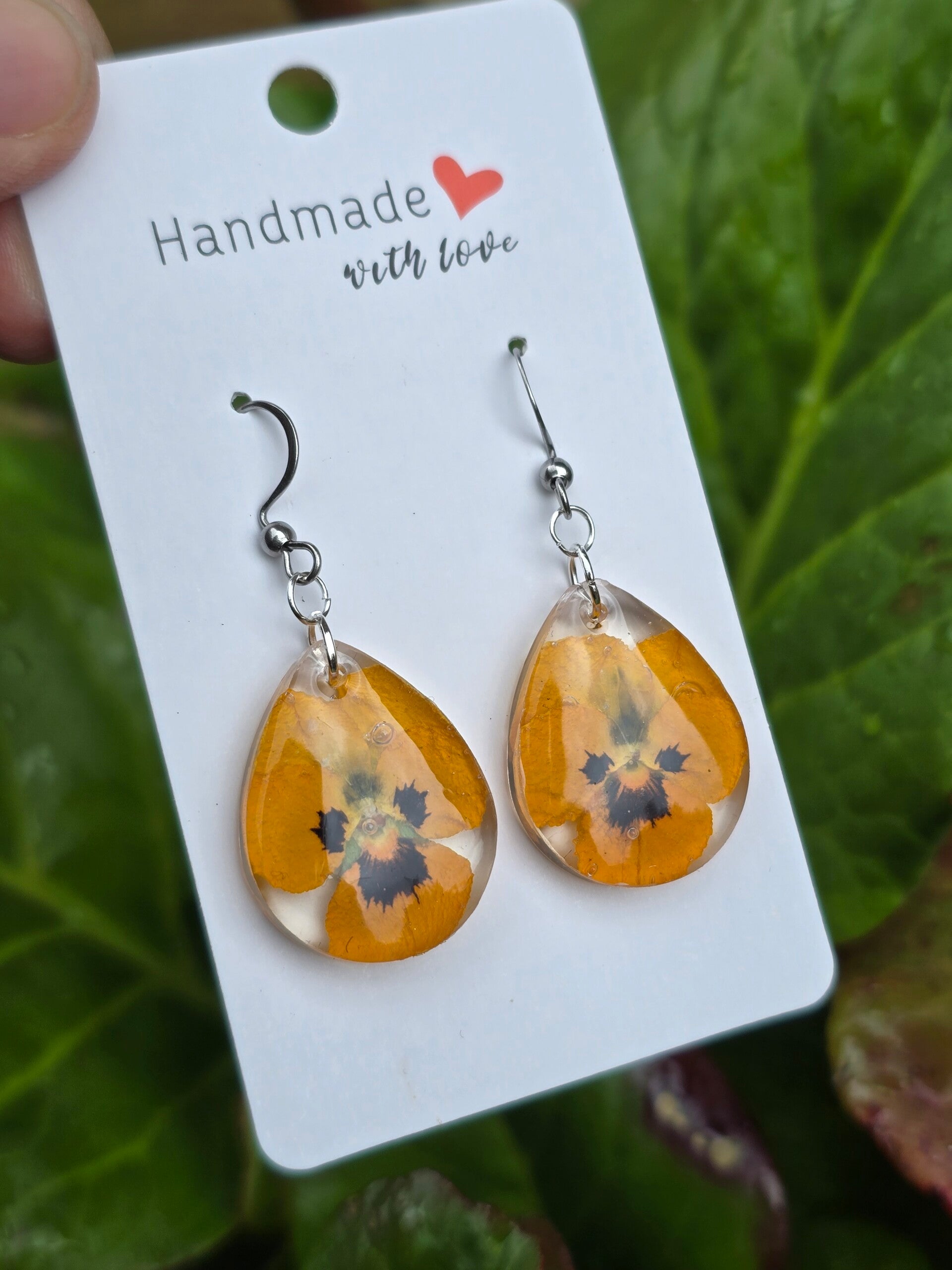 Boucles d'oreilles pensées jaunes en gouttes