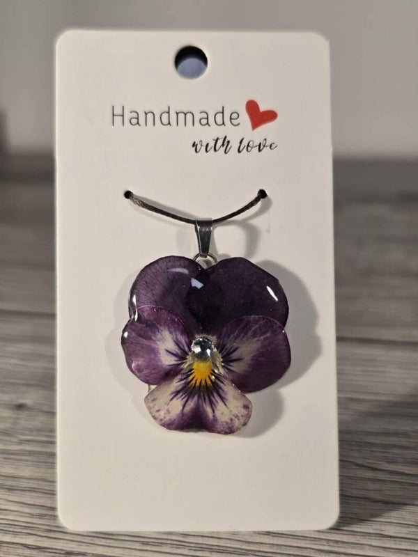 Pendentif pensée mauve/blanc